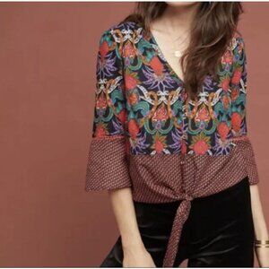 Anthropologie Maeve Size 10 Carter Floral Tie Front Button Down Blouse